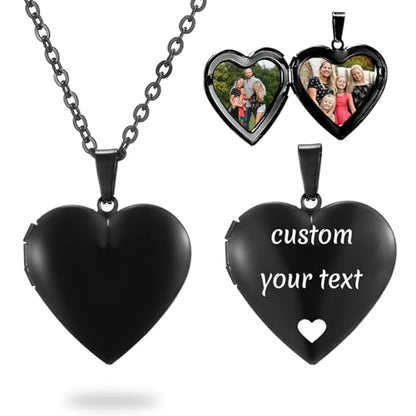 PHOCKSIN Personalized Locket Necklace for Women Photo Necklace with Customized Picture Birth Flower Birthstone Customizable Birthday Gifts - color: #05-Heart Black