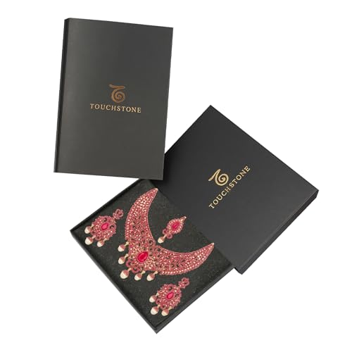 Touchstone Indian jewelry sets for women tikka wedding necklace costume guest statement bollywood rhinestones crystal faux pearls gold big royal neck piece set bridal fashion accessories - color: Pink