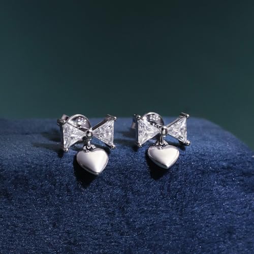 Moissanite Stud Earrings for Women, DF/VVS Clarity, Sterling Silver with 18K White Gold Plated - style: 1.0 Carat Bow
