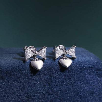 Moissanite Stud Earrings for Women, DF/VVS Clarity, Sterling Silver with 18K White Gold Plated - style: 1.0 Carat Bow