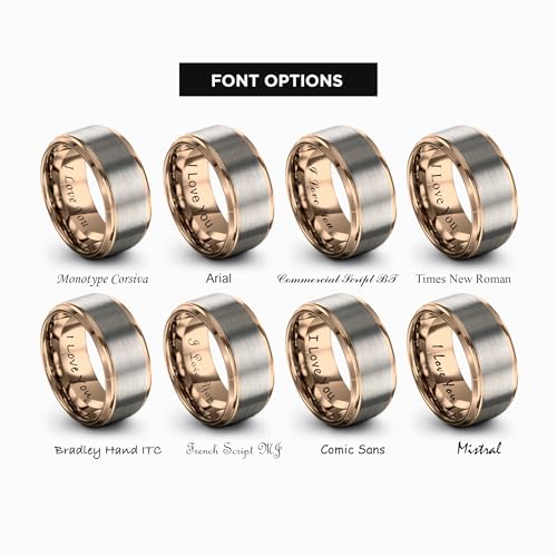 Tungsten Wedding Band Ring Black 10mm Men Women Comfort Fit 18k Rose Gold Step Edge Brushed Polished - color: Rose Gold Grey Tungsten