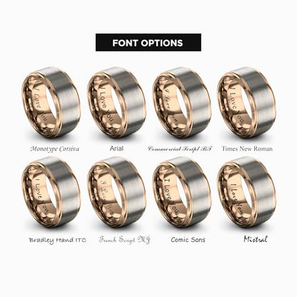 Tungsten Wedding Band Ring Black 10mm Men Women Comfort Fit 18k Rose Gold Step Edge Brushed Polished - color: Rose Gold Grey Tungsten