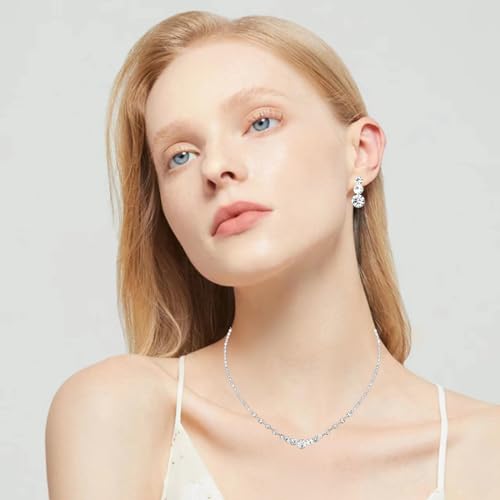 Silver Plated Elegant Necklace Earrings Bride Bridesmaid Jewelry Sets for Wedding Prom Crystal Jewelry Set for Women Costume Accessories - color: 010-Silver Plated