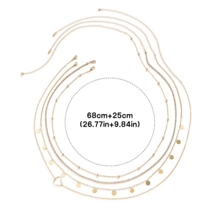 Gold Chain Belt - Fashion Waist Chain Belt with Moon, Butterfly Rhinestone & Layered Design - color: F1 -mix 4pcs gold