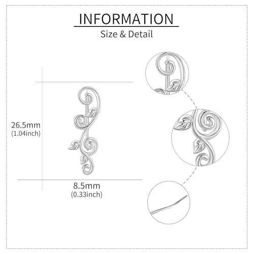Ear Climbers Earrings for Women Sterling Silver Vintage Ear Crawler Earrings Jewelry Gifts for Women - style: Boho leaf