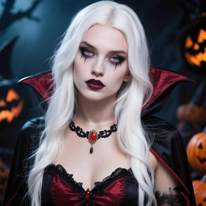 Vampire Choker Necklace for Women Gothic Lace Choker Necklace Y2K Goth Red Black Zirconia Pendant Necklaces Halloween Dark Bridal Vampire Costume Jewelry Accessories - style: Style-A