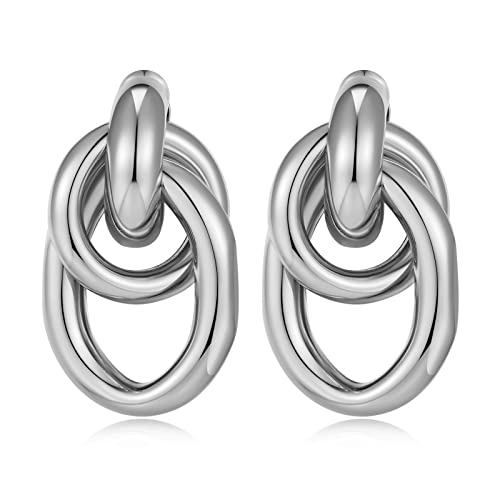 Gold Chunky Earrings for Women Geometric Knot Link Drop Dangle Earrings 14K Gold Plated Statement Earrings Trendy Gold Jewelry - color: Style 2