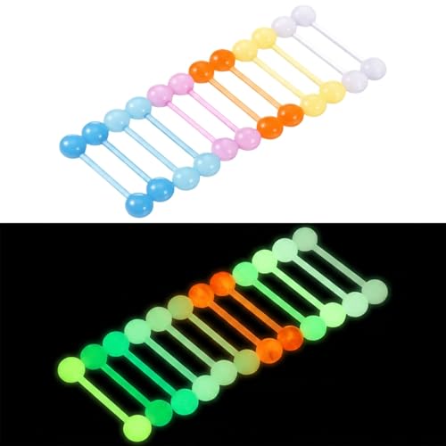 Lusofie 14G Glow in Dark Acrylic Tongue Rings 16mm Body Piercing Jewelry for Women Men, 12 Pairs (Multi Color)