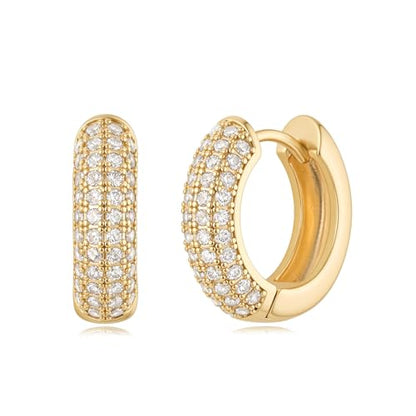 Women Gold Earrings Huggie Hoop Cubic Zirconia 14K Gold Plated Small Simple Hypoallergenic Everyday Jewelry - style: Chunky