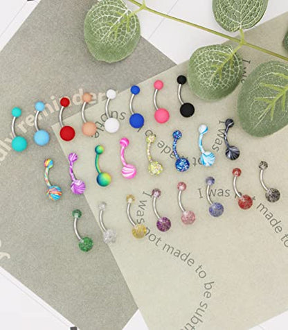 24-50Pcs 14G Stainless Steel Belly Button Rings for Women CZ Screw Navel Bars Body Piercing Jewelry - color: Stainless Steel
