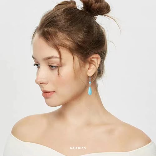 Boho Turquoise Dangle Earrings For Women Trendy,Western Blue Gemstone Drop Earings,Vintage Gothic Ethnic Statement Beach Vacation Long Birthstone Earrings with Leaf Teardrop Turquoise Crystal Tassels,Fashion Jewelry Birthday Gift. - style: A6 Turquoise Te
