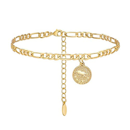 Anklets for Women Dainty Zodiac Constellation Anklet Zodiac Sign Disc Ankle Bracelet 14k Gold-Plated Anklets for Women - color: Taurus（Apr.20—May.20)