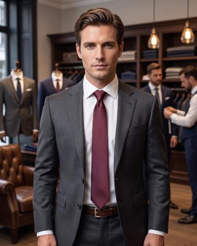 joy alice 30 Colors Solid Ties for Man Pure Color Men's Tie Set with Lapel Pin Pocket Square Tie Clip - color: Maroon