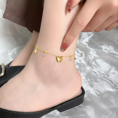 MODRSA Toe Rings for Women Toe Rings and Anklets for Women Toe Ring Adjustable Toe Rings Silver Rose Gold - color: F5-Anklet - butterfly gold