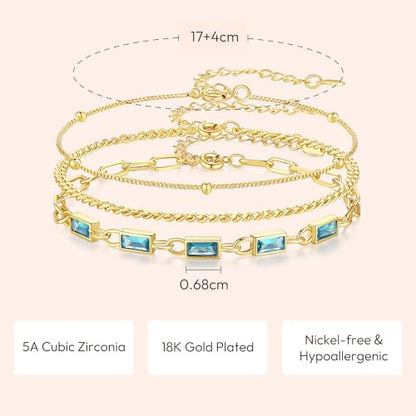Gold Birthstone Bracelet for Women, 18K Gold Plated Layered Jewelry Bracelet Set, Womens Dainty Stackable Bracelets Link Paperclip Chain Valentines Day Gift for Wife Her - color: Gold-12-Dec.