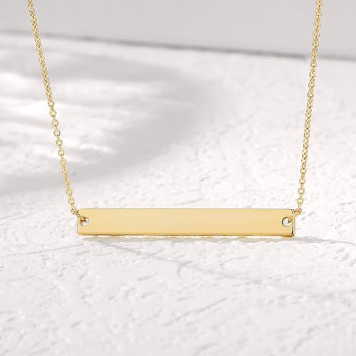 Gold Polished Horizontal Bar Necklace Personalized Stainless Steel Simple Pendant Link Layered Adjustable Chain for Women Girls Jewelry - color: Gold