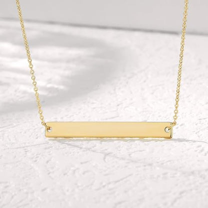 Gold Polished Horizontal Bar Necklace Personalized Stainless Steel Simple Pendant Link Layered Adjustable Chain for Women Girls Jewelry - color: Gold