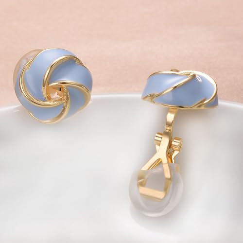 Yoursfs Knot Multicolor Clip on Earrings For Women Silver and gold Plated Large Non Pierced Floral Earrings - style: Blue four knot ear clip