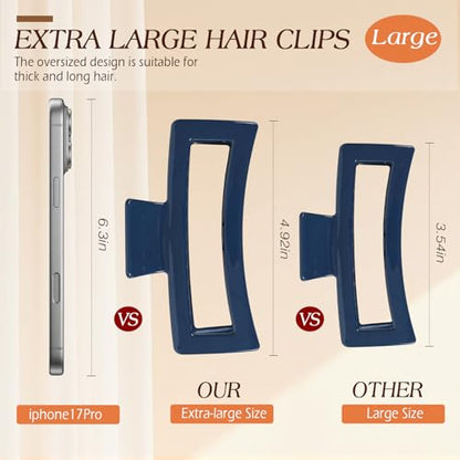 4 PCS 5 Inch Extra Large Claw Clips for Women, Jumbo Claw clips for Thick Long Curly Hair, Rectangle Matte Hair Claws Clips, Non-slip Square Hair Clips for Women - color: Blue&Pink