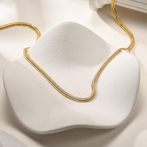 LUCA SMITH Gold Chains for Women & Men, 14K Gold Foxtail Chain Necklace Herringbone Chain Necklace Flat snake Chains 14K Gold Simple Layered Fashion Jewelry Gift for Women 18in 20in 22in 24in - size: 24in, style: Foxtail Chain-Premium Style