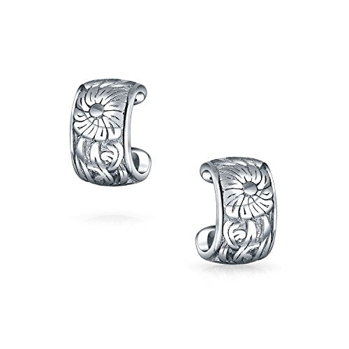Flower Leaves Cartilage Band Sunflower Ear Cuffs Clip Wrap Helix Earrings Western Jewelry For Women Non Pierced Ear .925 Sterling Silver