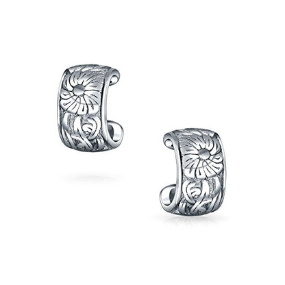 Flower Leaves Cartilage Band Sunflower Ear Cuffs Clip Wrap Helix Earrings Western Jewelry For Women Non Pierced Ear .925 Sterling Silver
