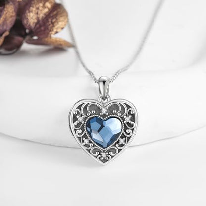 YFN Locket Necklace 925 Sterling Silver Heart Locket Necklace that Holds Pictures for Women Jewelry Gifts - style: Retro