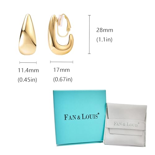 FAN&LOUIS Gold and Silver Clip On Earrings for Women, Chunky Huggie Teardrop Clip-on for Non Pierced Ears - style: Gold and Silver