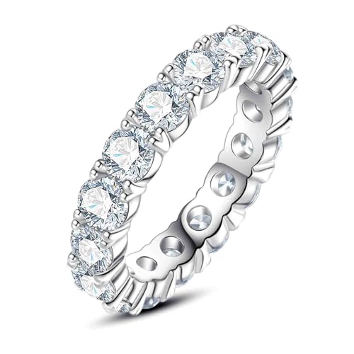 Cubic Zirconia Eternity Band Ring Round Cut/Cushion Cut 5A Grade D Color Simulant Diamond CZ Wedding Band Promise Anniversary Ring for Women - color: Round Cut