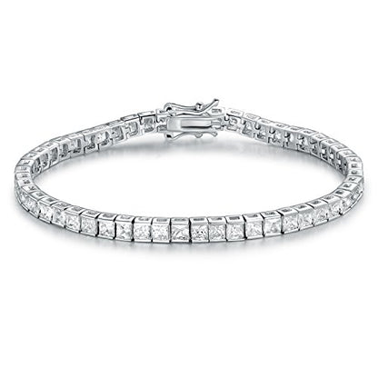 14K White Gold Plated 3.0mm Bracelet Classic Hypoallergenic Cubic Zirconia Tennis Bracelet for Women 6.0-8.5 Inch - size: 7.5 inch