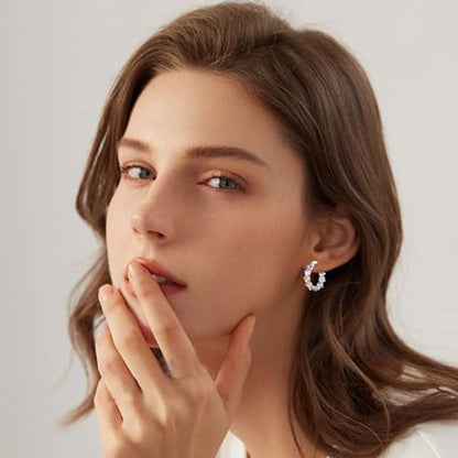 Parmuz 925 Sterling Silver Butterfly Huggies Hoop Earrings for Woman | Gold Plated Cubic Zirconia Star Moon cross Twisted huggie Hoop Post Chunky Small Tiny cuff Snake Heart Earring Gift for Her - color: colorful love earring