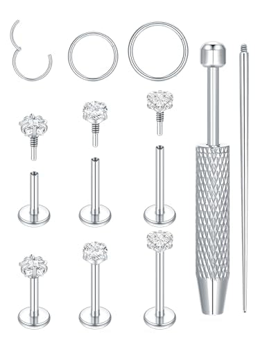 Oveta 16G 18G Flat Back Studs Earrings for Tragus Cartilage Piercing Jewelry, Surgical Steel Nose Rings Hoops 6/8/10mm, Silver/Gold - color: Silver, size: 18g*6/8/10mm bar