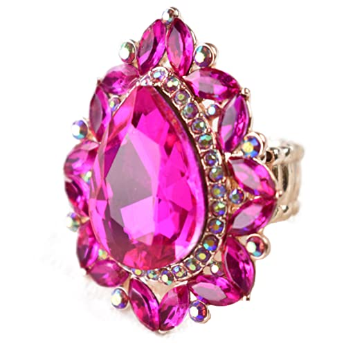 NYFASHION101 Radiant Teardrop Stone Adjustable Cocktail Statement Ring - color: Celestial Fuschia/Gold-Tone