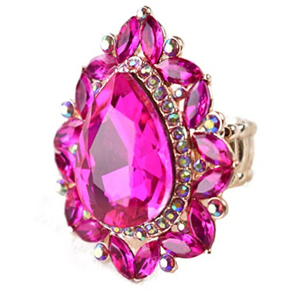 NYFASHION101 Radiant Teardrop Stone Adjustable Cocktail Statement Ring - color: Celestial Fuschia/Gold-Tone