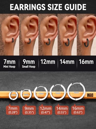FaithHeart Stainless Steel Black/Silver/Gold Huggie Hoop Earrings for Men | Hypoallergenic Small Hoop Earrings Lightweight Sleeper Earrings Waterproof Cartilage Piercing Jewelry Gift 8-16mm - color: Black-Flat, size: Diameter 14mm