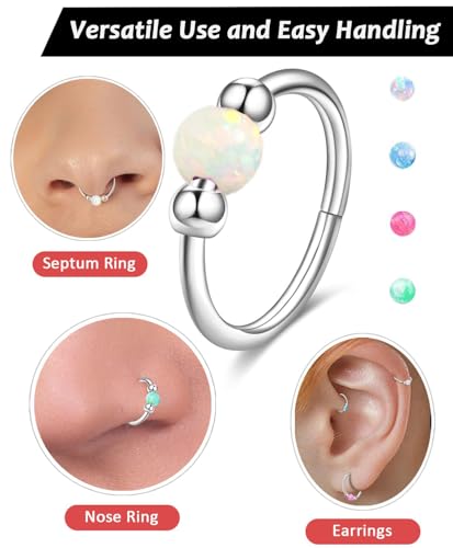 2 Pcs Small Cartilage Hoop Earrings for Women Men, 18G Opal Silver Earrings Hypoallergenic 316L Surgical Steel Hinge Huggie Hoop Earrings for Helix,Tragus,Conch,Rook,Earlobe Piercing Jewelry Nose Ring - style: 2Pcs 8mm Green Opal/Silver