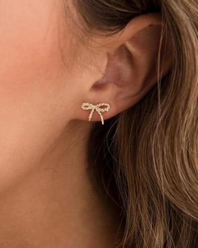 Stud Earrings for Women- 14K Gold/White Gold Plated/Black Bow Dragon Softball Snake Bat Stud Earrings - color: Sparkling Bow