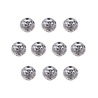 PH PandaHall 8mm Round Spacers Beads, 60pcs Tibetan Alloy Metal Charms Beads Antique Silver Metal Loose Spacer Beads for Bracelet Necklace Jewelry Making, Hole: 1.5mm - color: Round Antique Silver - 60pcs, size: 8mm