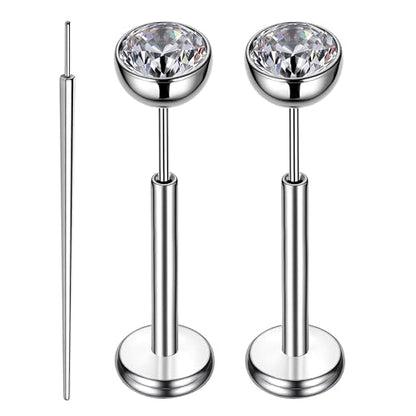 Gotumo 16G 18G 20G Flat Back Earrings Stud Titanium Threadless Nose Rings Tragus Labret Cartilage Lip Medusa Conch Body Piercing Jewelry Hypoallergenic for Women Men - color: Silver, size: 16G Bar Lengths 8mm & CZ 4mm
