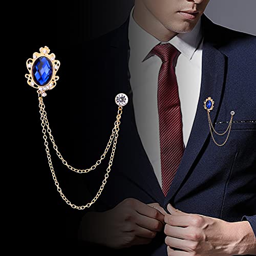 Men's Gem Brooch Lapel Pin Badge Hanging Chains Collar Brooches Pin for Career Suit Tuxedo of Shirts Tie Hat Scarf for Boyfriend Father Birthday - color: White