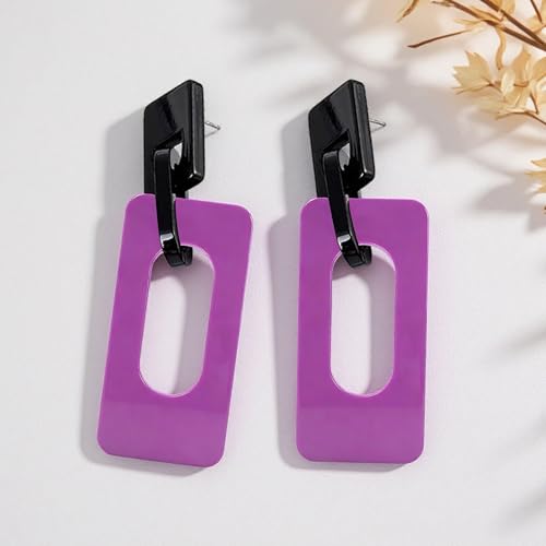 Boho Lightweight Retro Simple Acrylic Splicing Rectangle Earrings for Women Creative Exaggerated Statement Dangle Drop Earrings Jewelry - color: Black Purple