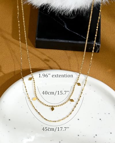 Layered Gold Necklaces for Women Two Thin Stacked Set Adjustable Chain Simple Charm Necklaces for Daily