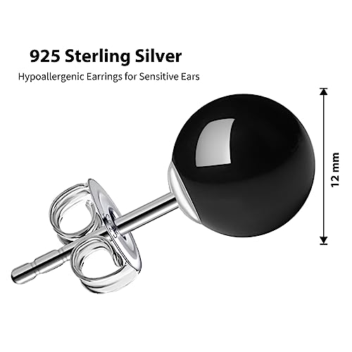 3/4/5/6/8/10/11mm Black Pearl Stud Earrings for Women - 925 Sterling Silver Hypoallergenic Earrings Jewelry Gift - size: 12 mm
