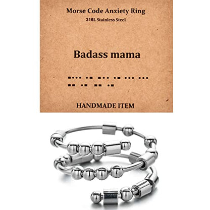 Morse Code Rings for Women, Stainless Steel Spinner Ring Fidget Rings for Anxiety Ring Morse Code Rings Inspirational Gifts Jewelry Women Birthday Graduation Gifts for Best Friends - style: 14 B*dass mama