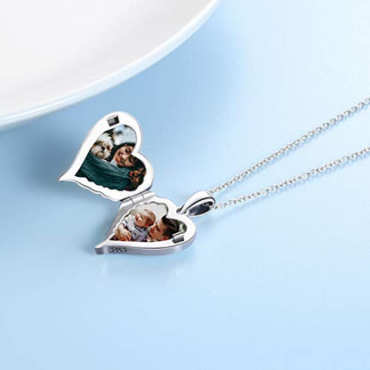 YFN Locket Necklace 925 Sterling Silver Heart Locket Necklace that Holds Pictures for Women Jewelry Gifts - style: Heart guardian angel