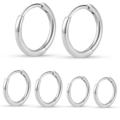 micuco Small Hoop Earrings for Women, Tiny Cartilage Hoop Earrings for Men | Helix Daith Tragus Ear Hugging Hoop Earrings Sleeper Hypoallergenic Earrings - style: A3: 6 8 10mm White Gold (3 Pairs)