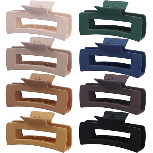 8 Pcs Large Hair Claw Clips 4.1 Inch Non-slip Big Square Matte Hair Claws for Women, Strong Hold Banana Clip for Thick Thin Hair(Multi-color) - color: Multi-color