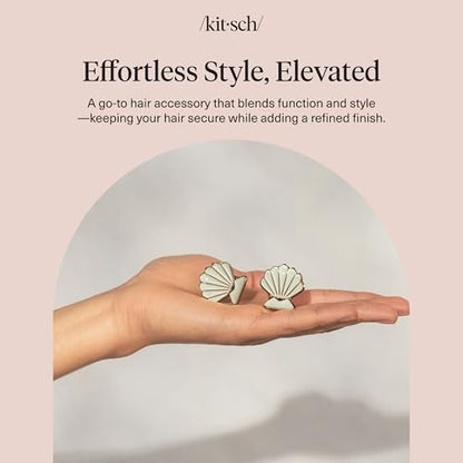 Kitsch Clam Shell Small Hair Clips - Elegant Gold and Pearlized Cream, 2pcs | Beach-Inspired Cute Metal Hair Clips For Women – Stylish, Strong Hold, Comfortable Wear – Daily Hair Accessories