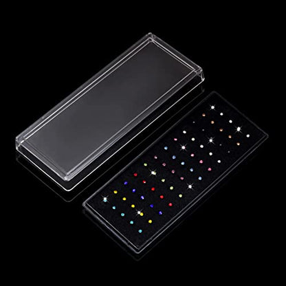 cnomg 2 Sets 120 pcs Stainless Steel Nose Ring Body Piercing Jewelry Nose Bone Stud Nose Hoop Crystal White+Multicolor - size: 2.5mm