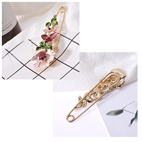 Flower Safety Decorative Pins Brooch Clip, 2PCS Crystal Flower Safety Decorative Brooches Pins, Metal Flower Safety Decorative Pins for Clothing Scarves Shawl Buttons Christmas Gift